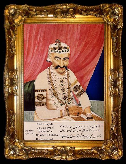 framed  unknow artist Portrait of Maharaja Chandulal,Chief Minister of the Nizam of Hyderabad,Nawab Ali Khan,Asaf Jah Iv, ta009-2